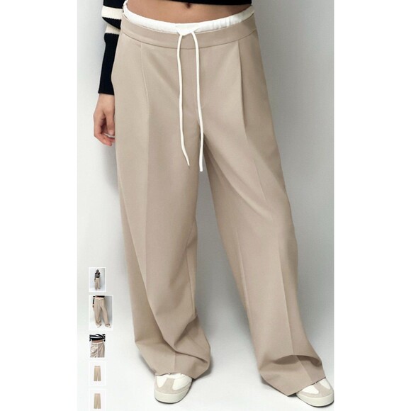 Zara Beige Wide-Leg Trousers - Picture 2 of 10